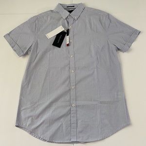Denim & Flower Men's Size Medium Red Dots Navy Button Collared Shirt
